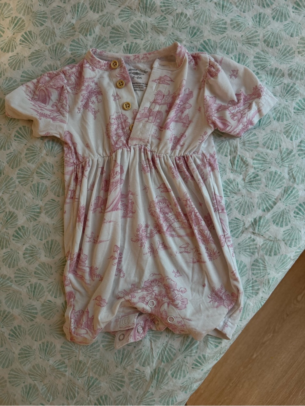 Baby Girls Pink Toile Short-Sleeve Romper